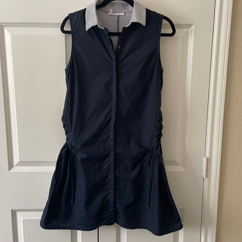 10 Crosby Derek Lam Navy Sleeveless Shirtdress with Striped Collar